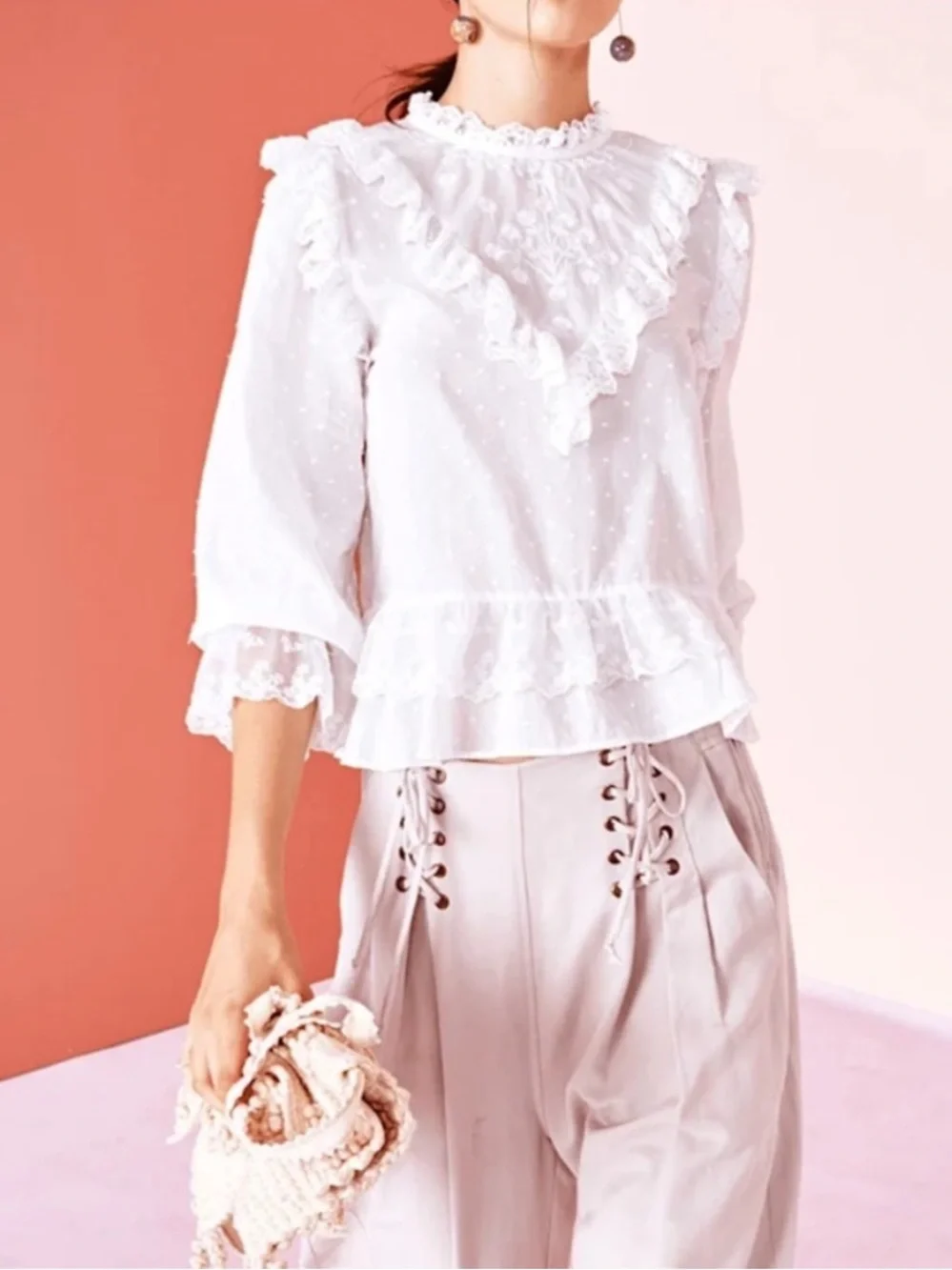 Ulla Johnson White Noemie Victorian Ruffle Lace Blouse Swiss Dot Size 2 - Picture 2 of 11